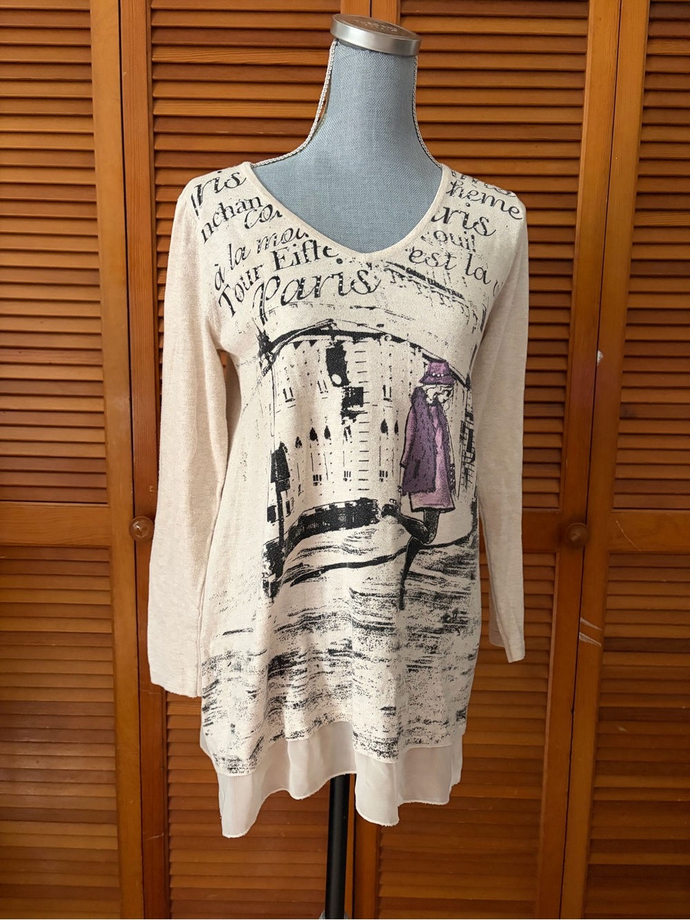 Paris Y2K Bling News Print Long Sleeve Tunic Chiffon Hem Girly Top